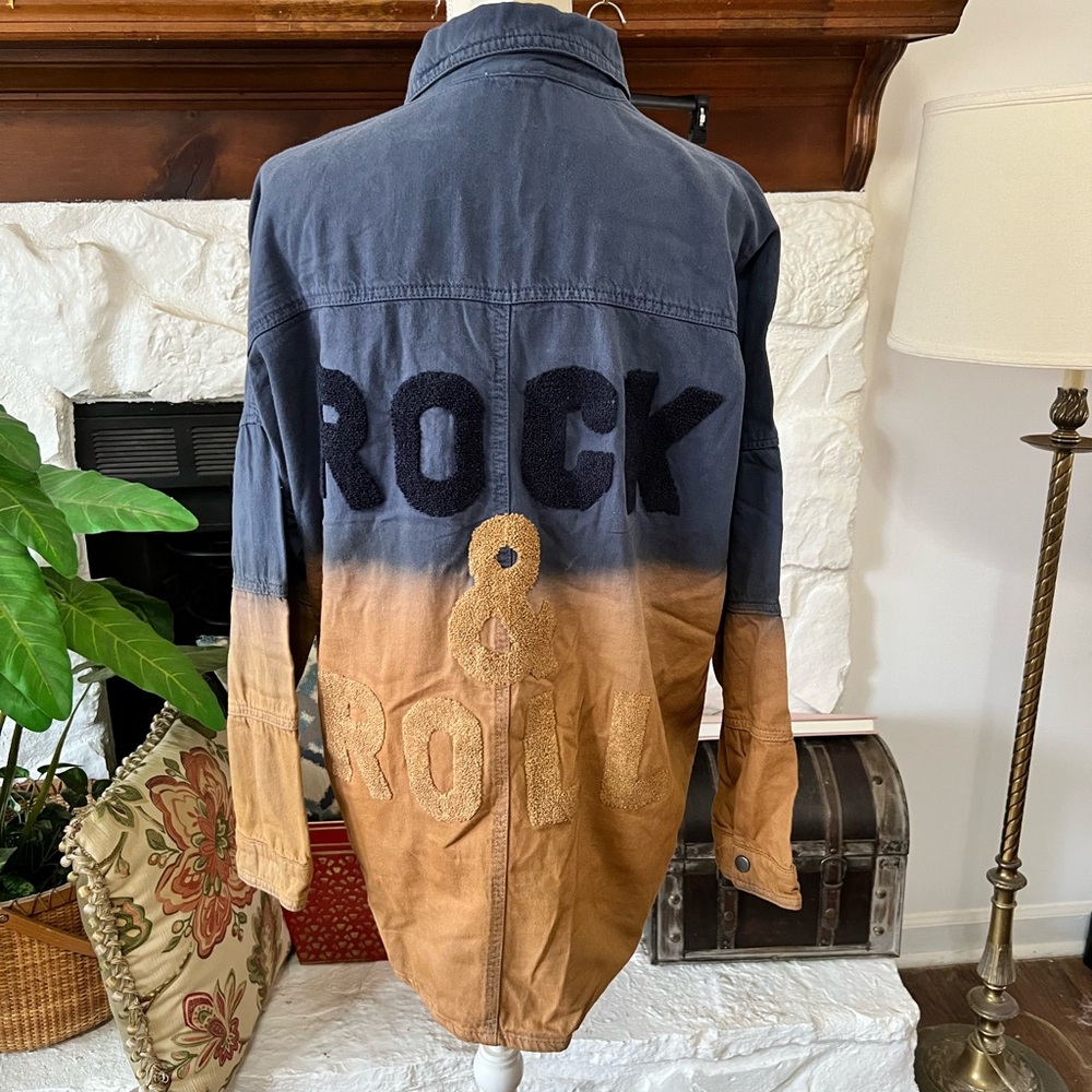 Elan Devan Blue and Brown Ombré Rock n Roll Shirt Denim Jacket NWT Women’s SZ M